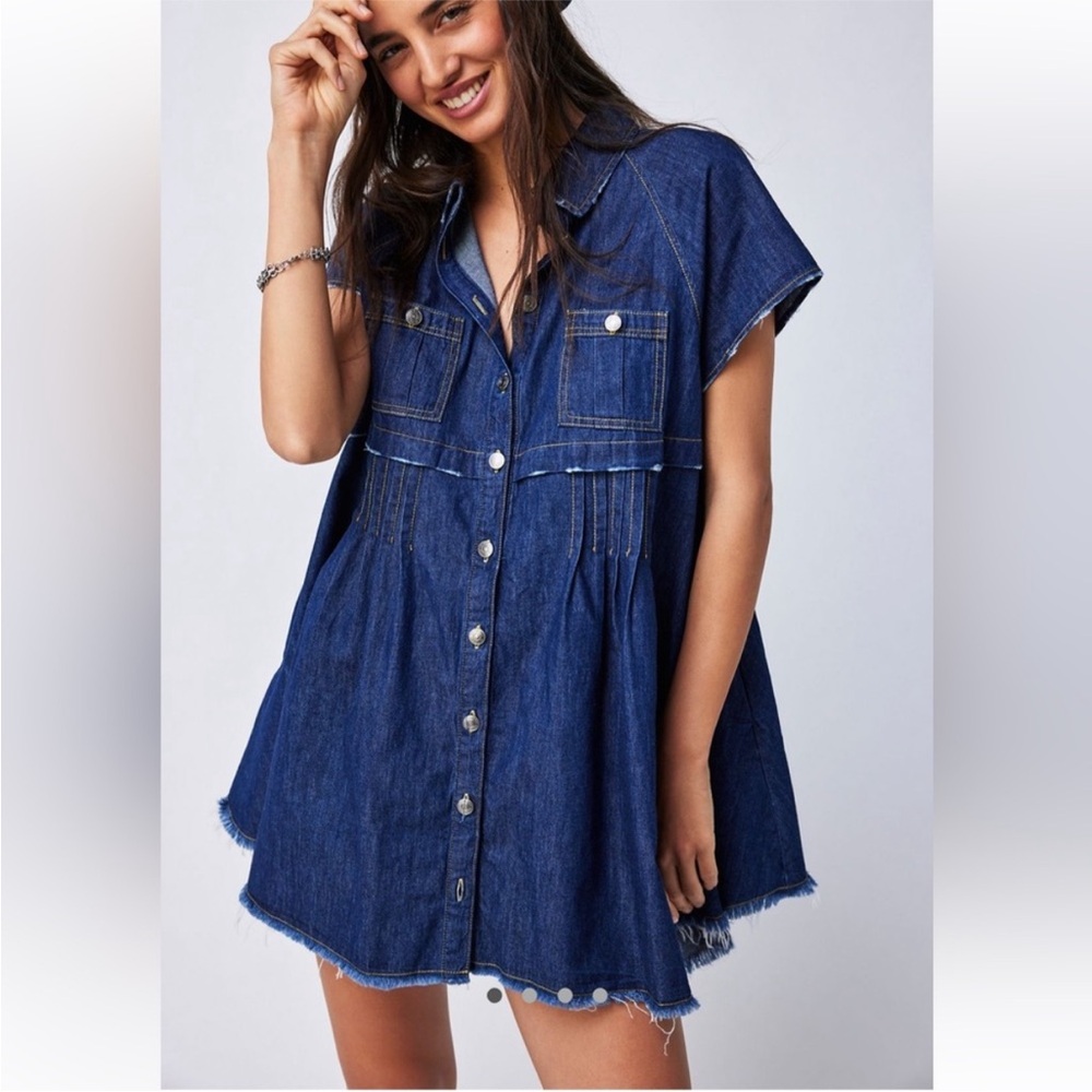 Free People Indigo Denim Mini Shirt Dress